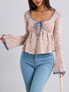 Tie Front Flare Sleeve Sweater - Blossom~n~Bloom