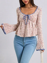 Tie Front Flare Sleeve Sweater - Blossom~n~Bloom