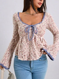 Tie Front Flare Sleeve Sweater - Blossom~n~Bloom