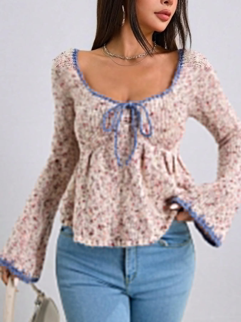 Tie Front Flare Sleeve Sweater - Blossom~n~Bloom