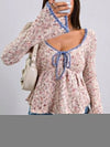 Tie Front Flare Sleeve Sweater - Blossom~n~Bloom