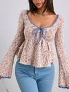 Tie Front Flare Sleeve Sweater - Blossom~n~Bloom