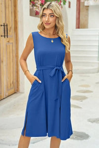 Tied Round Neck Sleeveless Dress - Blossom~n~Bloom