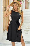 Tied Round Neck Sleeveless Dress - Blossom~n~Bloom