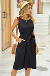 Tied Round Neck Sleeveless Dress - Blossom~n~Bloom