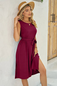 Tied Round Neck Sleeveless Dress - Blossom~n~Bloom