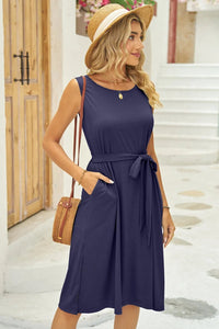 Tied Round Neck Sleeveless Dress - Blossom~n~Bloom