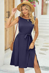 Tied Round Neck Sleeveless Dress - Blossom~n~Bloom