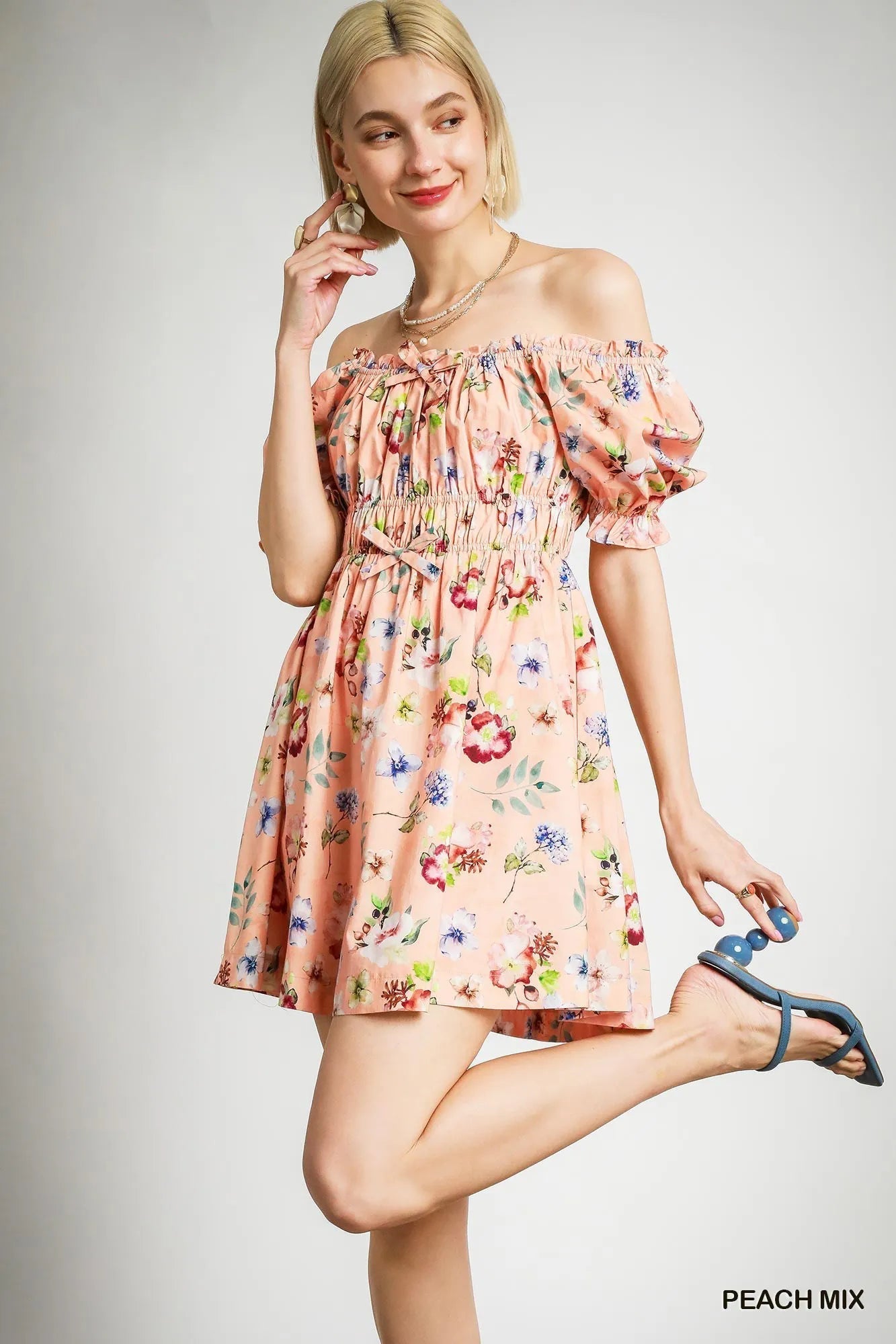 Umgee Floral Print Puff Sleeve Mini Dress - Blossom~n~Bloom