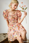 Umgee Floral Print Puff Sleeve Mini Dress - Blossom~n~Bloom