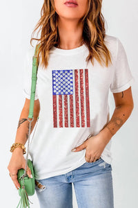 US Flag Round Neck Short Sleeve T-Shirt - Blossom~n~Bloom