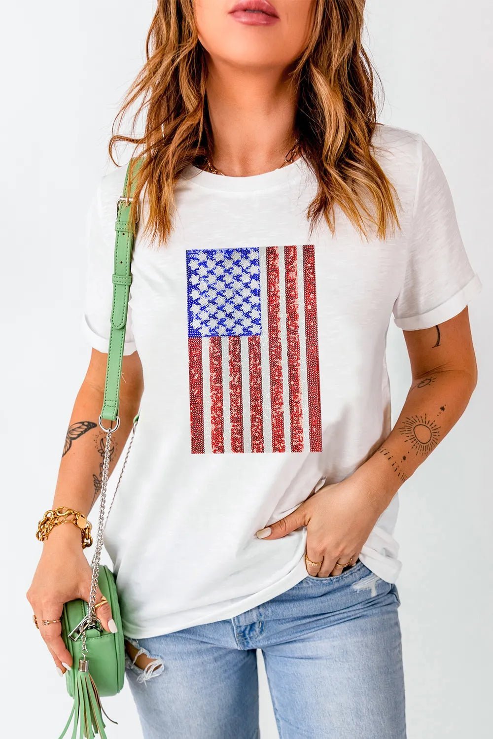 US Flag Round Neck Short Sleeve T-Shirt - Blossom~n~Bloom