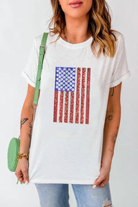 US Flag Round Neck Short Sleeve T-Shirt - Blossom~n~Bloom