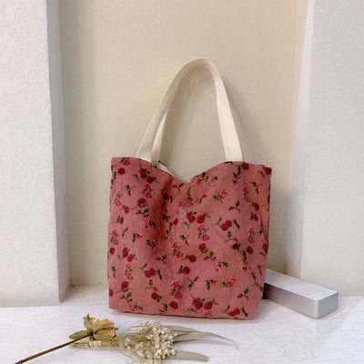 Vintage Artistic Floral Corduroy Small Tote - Blossom~n~Bloom