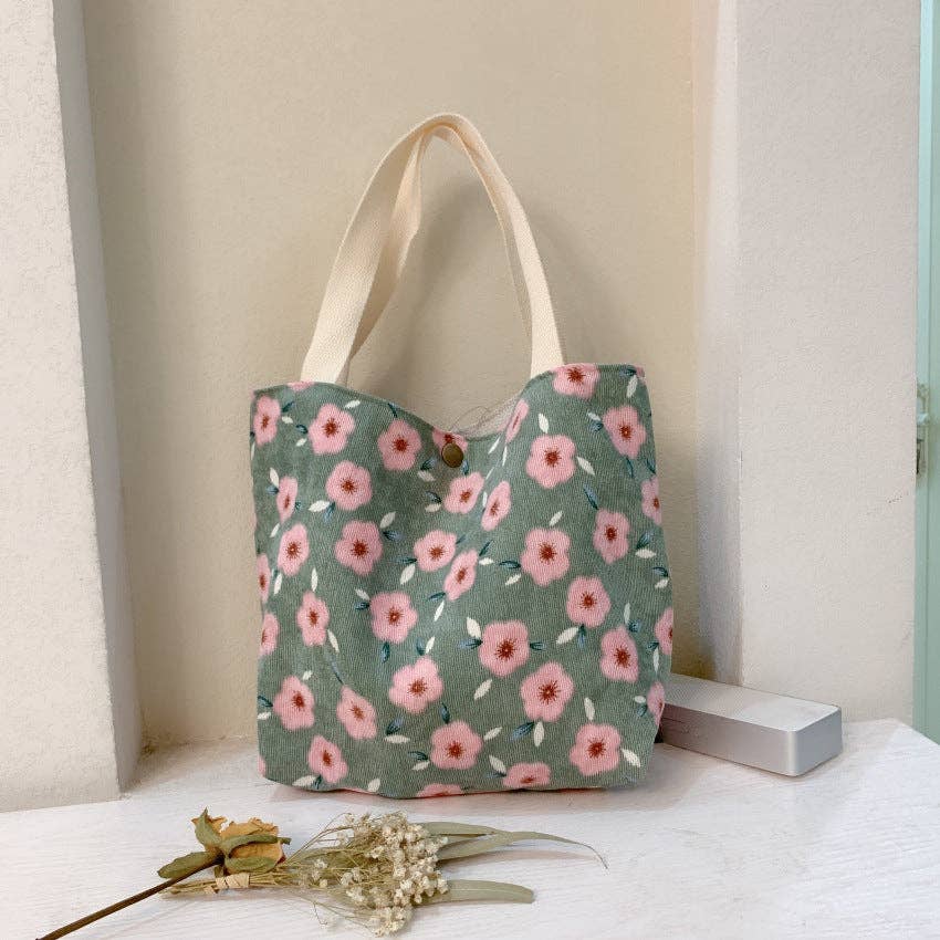 Vintage Artistic Floral Corduroy Small Tote - Blossom~n~Bloom