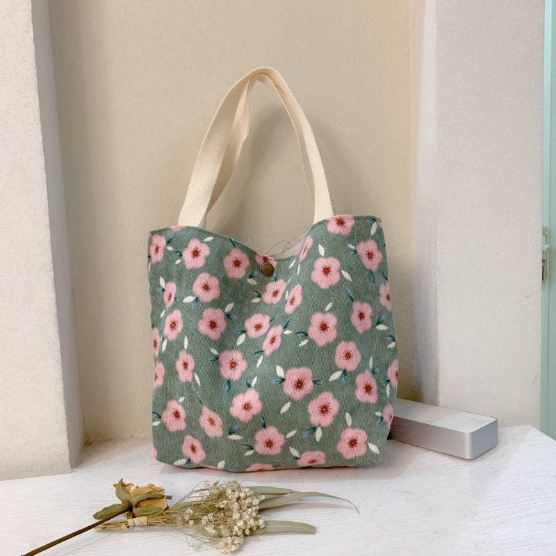Vintage Artistic Floral Corduroy Small Tote - Blossom~n~Bloom