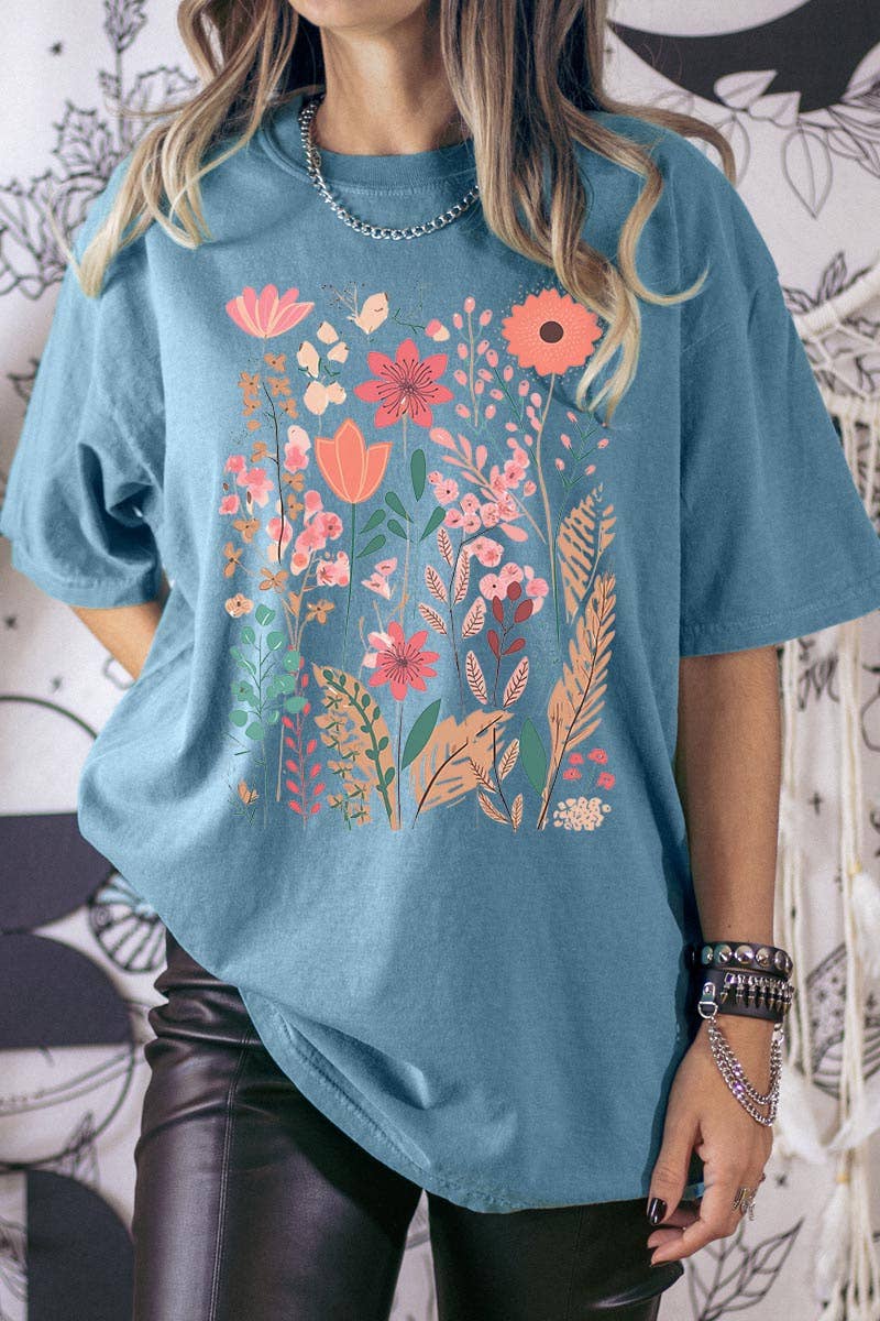 Wildflower Floral Graphic Garment Dyed Tee - Blossom~n~Bloom