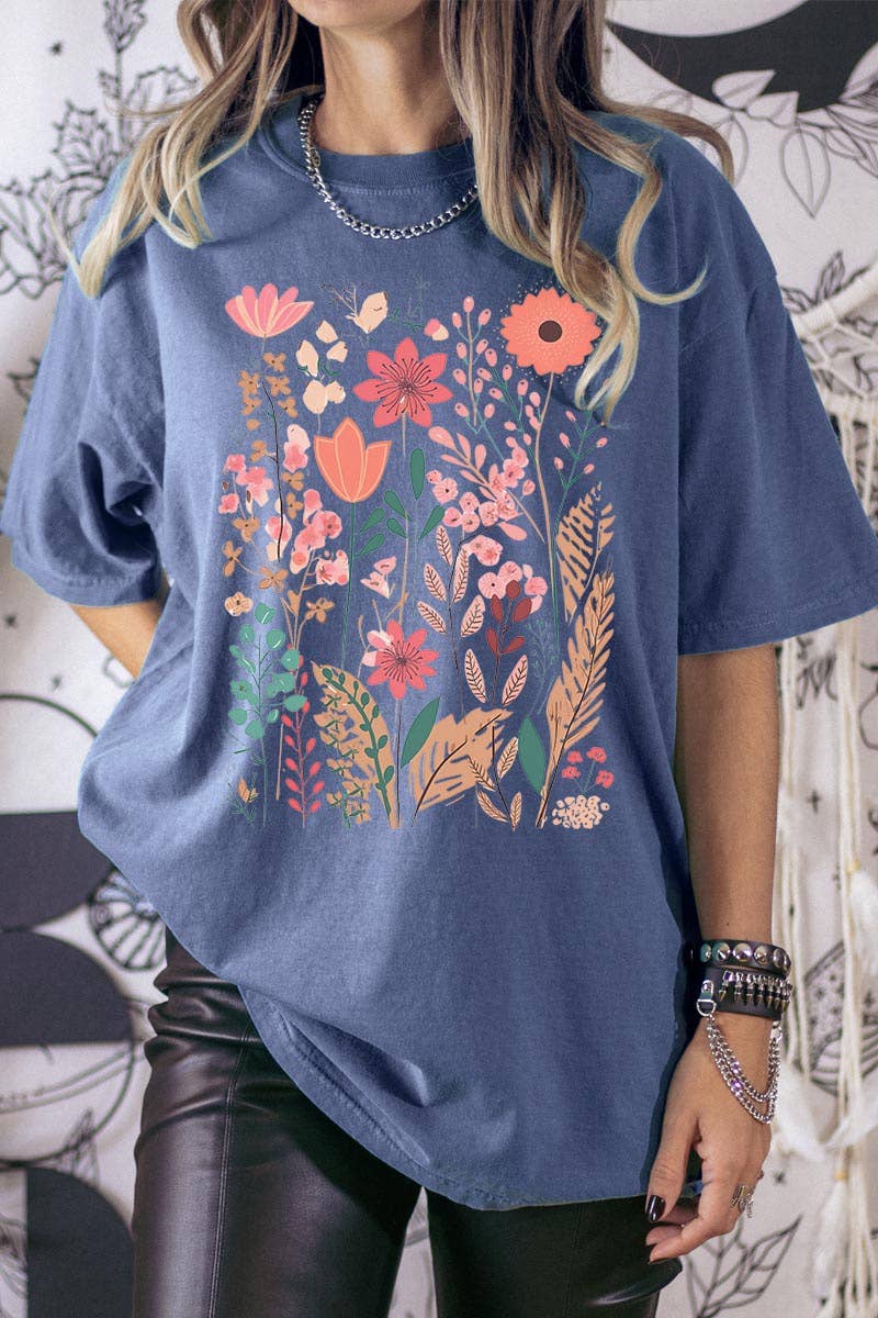 Wildflower Floral Graphic Garment Dyed Tee - Blossom~n~Bloom