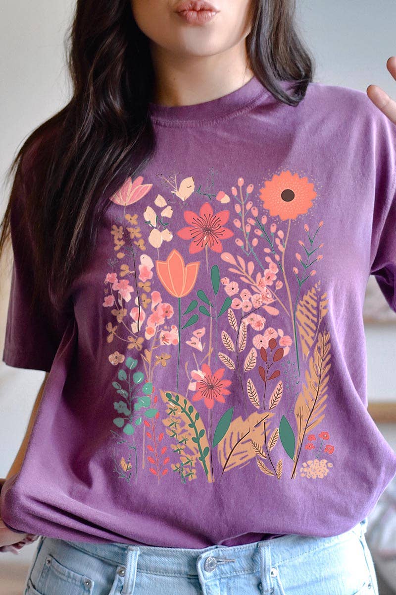 Wildflower Floral Graphic Garment Dyed Tee - Blossom~n~Bloom