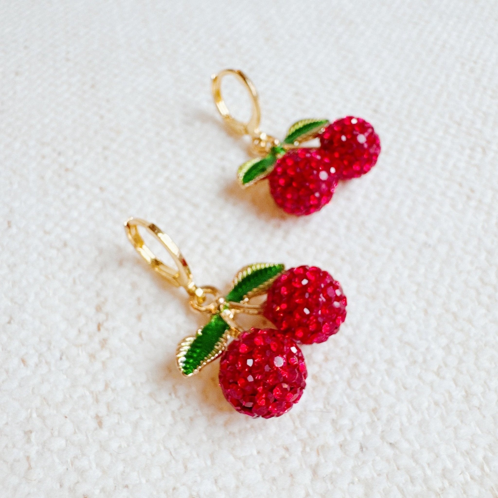 Yummy Cherry Dangle Huggie Earrings - Blossom~n~Bloom