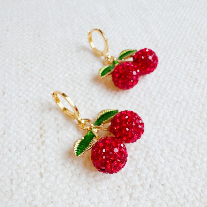 Yummy Cherry Dangle Huggie Earrings - Blossom~n~Bloom